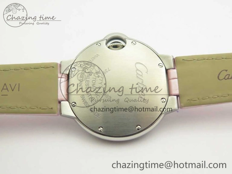 Supportive Ballon Bleu 33mm SS AF 1:1 Best Edition Pink MOP Dial on Pink Crocodile Strap NH05A 6132