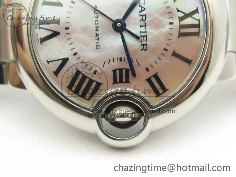 SoftTouch Ballon Bleu 33mm SS AF 1:1 Best Edition Pink MOP Dial on SS Bracelet Cal. 6129
