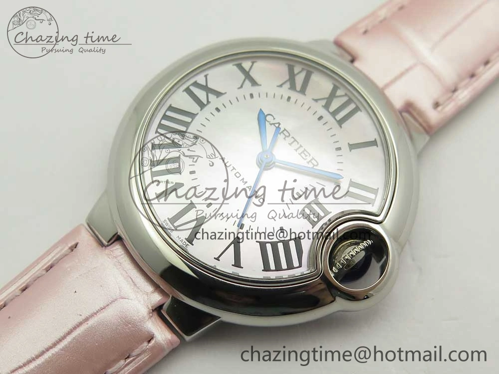 Ballon Bleu 33mm SS AF 1:1 Best Edition Pink Textured Dial On Pink Leather Strap Cal. ModernLook 6235