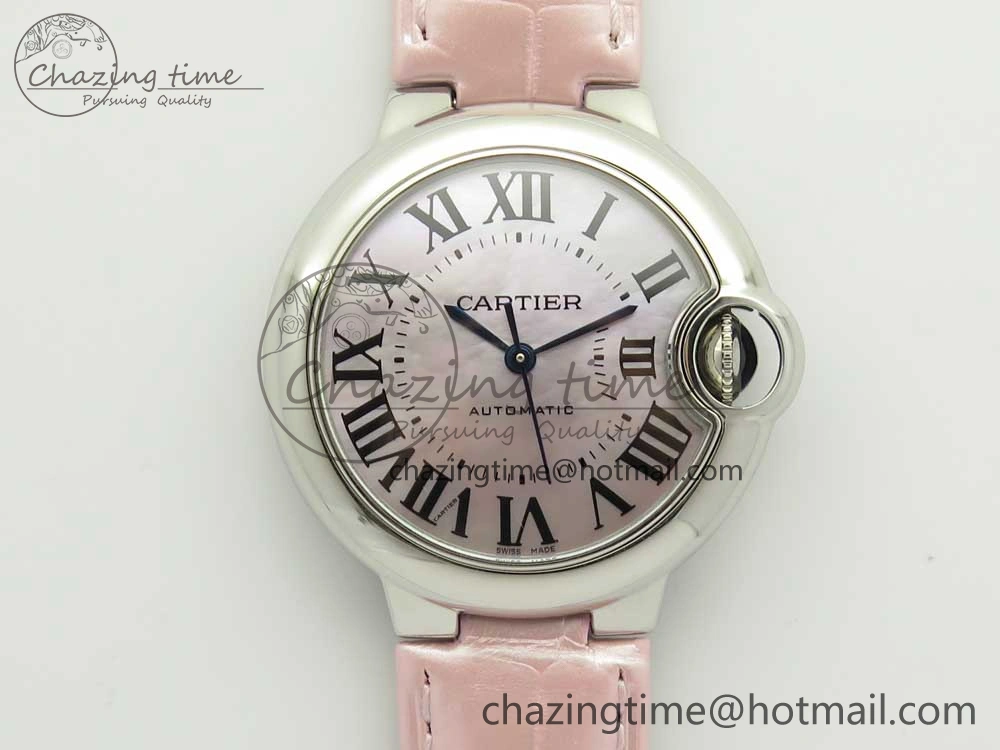 Ballon Bleu 33mm SS AF 1:1 Best Edition Pink Textured Dial On Pink Leather Strap Cal. ModernLook 6235