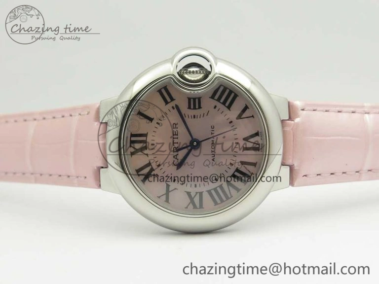 Ballon Bleu 33mm SS AF 1:1 Best Edition Pink Textured Dial On Pink Leather Strap Cal. ModernLook 6235
