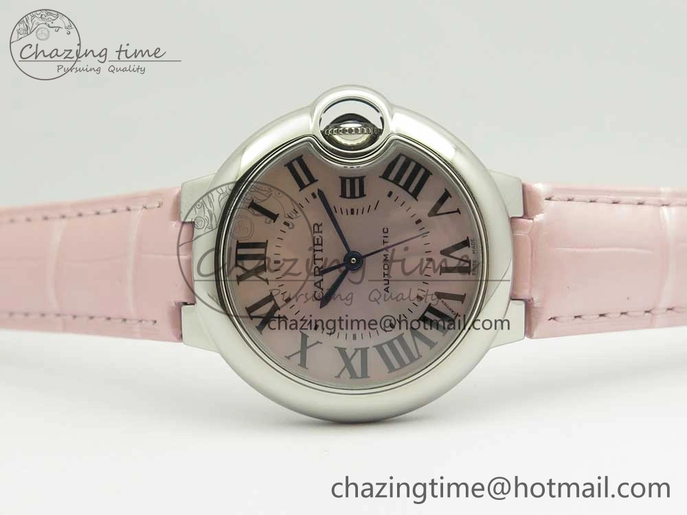 Ballon Bleu 33mm SS AF 1:1 Best Edition Pink Textured Dial On Pink Leather Strap Cal. ModernLook 6235