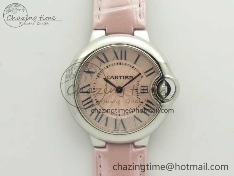 Ballon Bleu 33mm SS AF 1:1 Best Edition Pink Textured Dial on Pink Crocodile Strap Jap Quartz Colorful 10667
