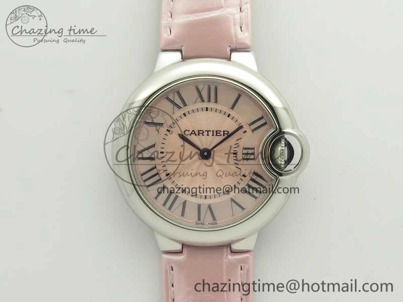 Ballon Bleu 33mm SS AF 1:1 Best Edition Pink Textured Dial on Pink Crocodile Strap Jap Quartz Colorful 10667