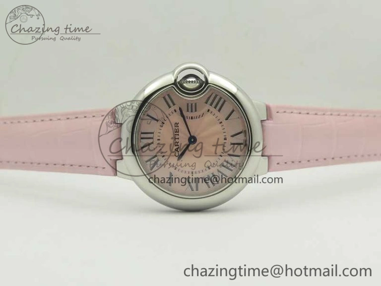 Ballon Bleu 33mm SS AF 1:1 Best Edition Pink Textured Dial on Pink Crocodile Strap Jap Quartz Colorful 10667