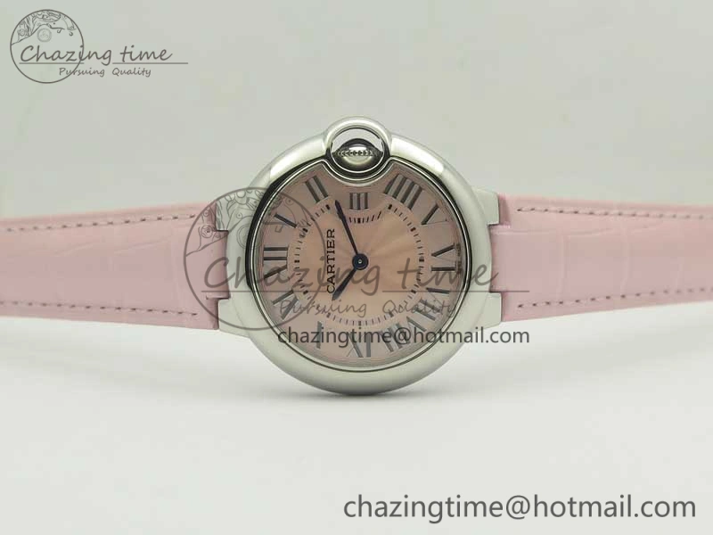 Ballon Bleu 33mm SS AF 1:1 Best Edition Pink Textured Dial on Pink Crocodile Strap Jap Quartz Colorful 10667