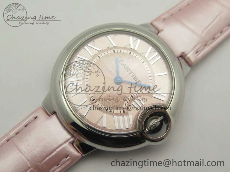 Ballon Bleu 33mm SS AF 1:1 Best Edition Pink Textured Dial on Pink Crocodile Strap Jap Quartz Colorful 10667