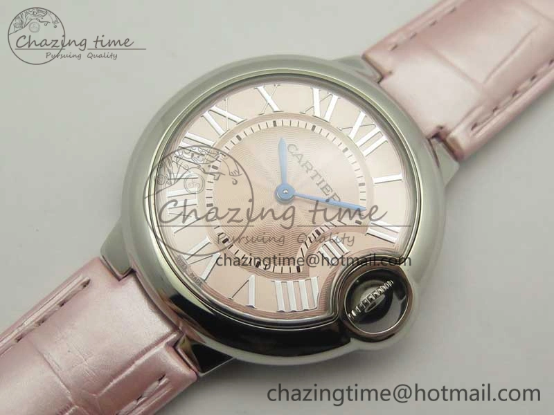 Ballon Bleu 33mm SS AF 1:1 Best Edition Pink Textured Dial on Pink Crocodile Strap Jap Quartz Colorful 10667