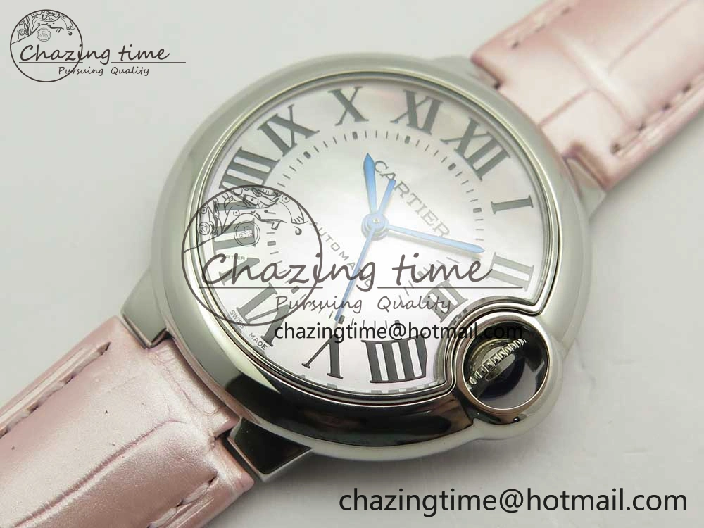 Ballon Bleu 33mm SS AF 1:1 Best Edition Pink Textured Dial on Pink Leather Strap Cal. Sleek 10578