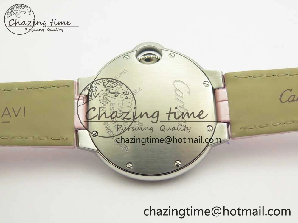 Ballon Bleu 33mm SS AF 1:1 Best Edition Pink Textured Dial on Pink Leather Strap Cal. Sleek 10578