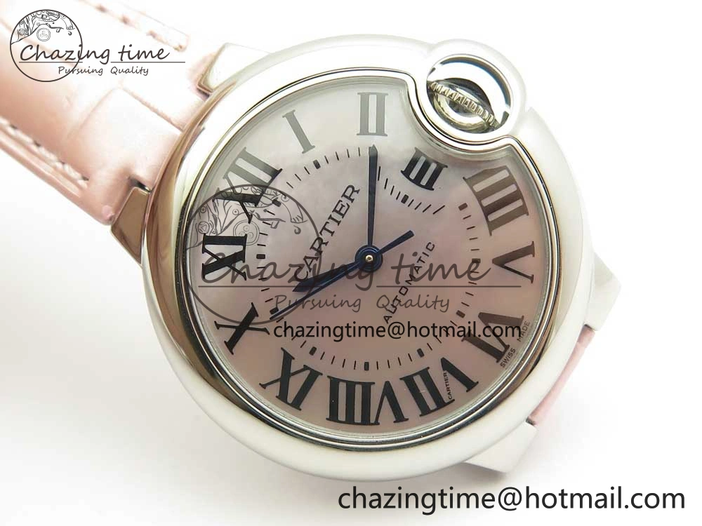 Ballon Bleu 33mm SS AF 1:1 Best Edition Pink Textured Dial on Pink Leather Strap Cal. Sleek 10578