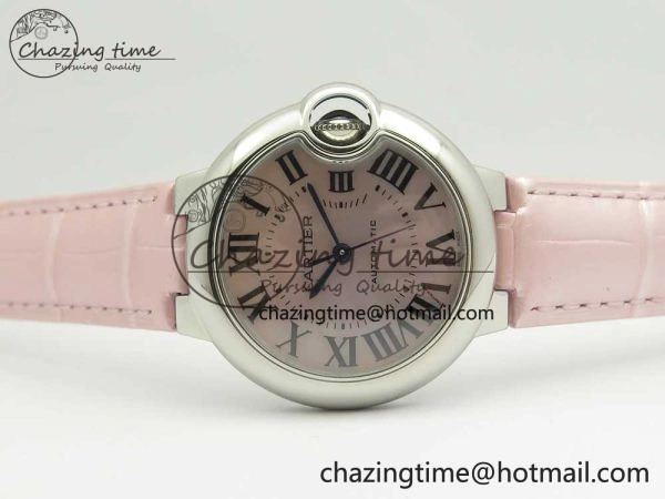 Ballon Bleu 33mm SS AF 1:1 Best Edition Pink Textured Dial on Pink Leather Strap Cal. Sleek 10578