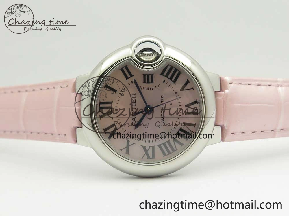 Ballon Bleu 33mm SS AF 1:1 Best Edition Pink Textured Dial on Pink Leather Strap Cal. Sleek 10578