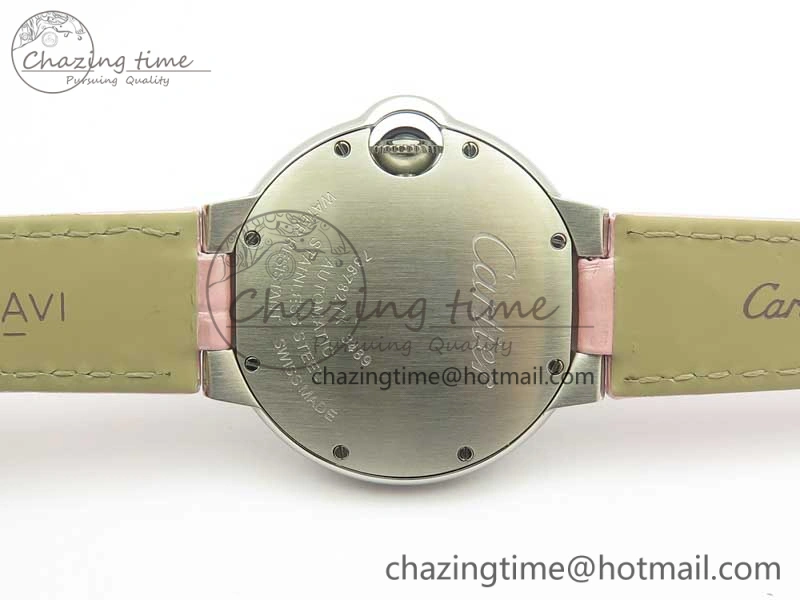 Ballon Bleu 33mm SS AF 1:1 Best Edition Pink Textured Dial on Pink Leather Strap SEIKO NH05A Breathable 6215