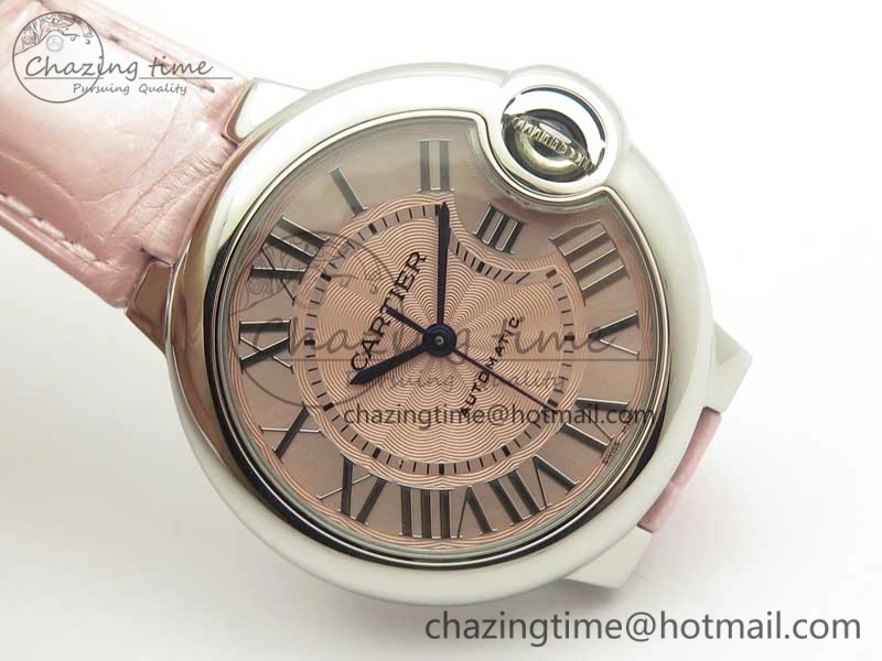 Ballon Bleu 33mm SS AF 1:1 Best Edition Pink Textured Dial on Pink Leather Strap SEIKO NH05A Breathable 6215