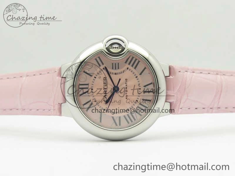 Ballon Bleu 33mm SS AF 1:1 Best Edition Pink Textured Dial on Pink Leather Strap SEIKO NH05A Breathable 6215
