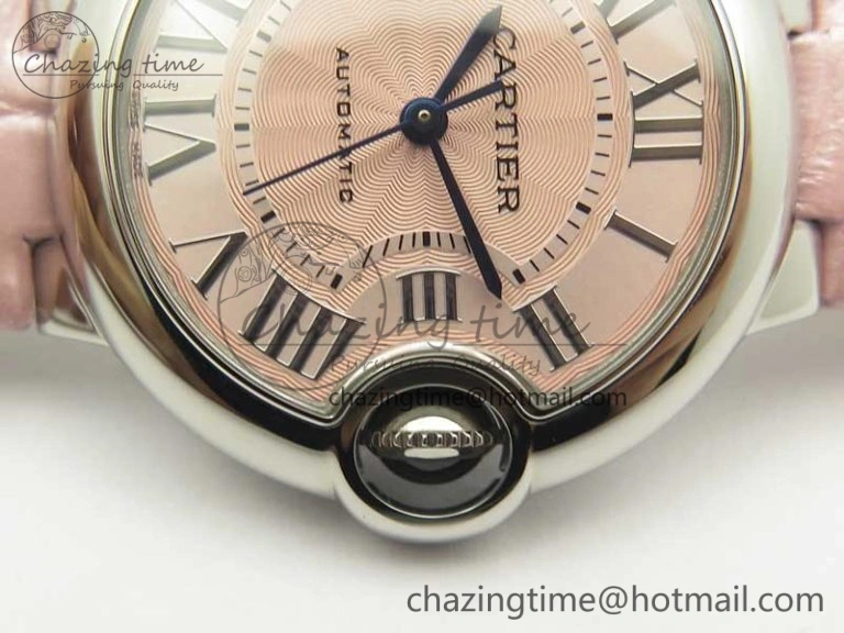 Ballon Bleu 33mm SS AF 1:1 Best Edition Pink Textured Dial on Pink Leather Strap SEIKO NH05A Breathable 6215