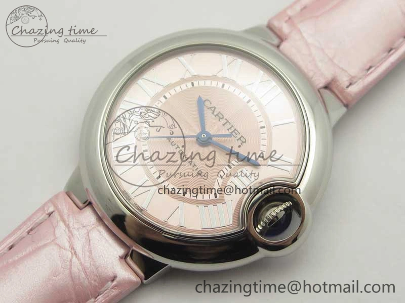 Ballon Bleu 33mm SS AF 1:1 Best Edition Pink Textured Dial on Pink Leather Strap SEIKO NH05A Breathable 6215