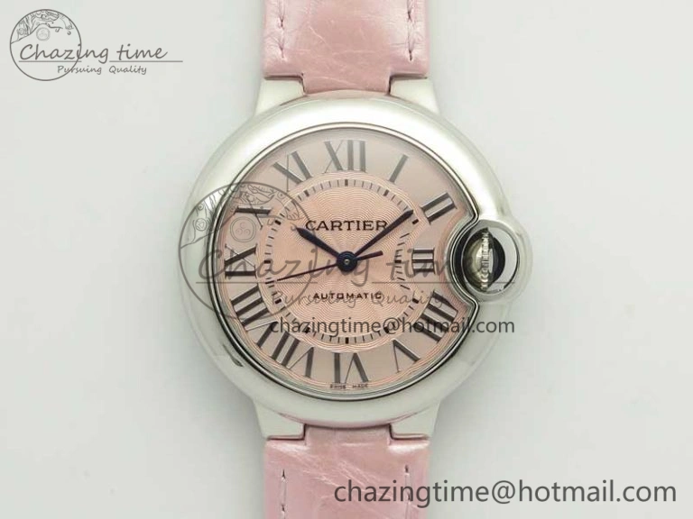 Ballon Bleu 33mm SS AF 1:1 Best Edition Pink Textured Dial on Pink Leather Strap SEIKO NH05A Breathable 6215