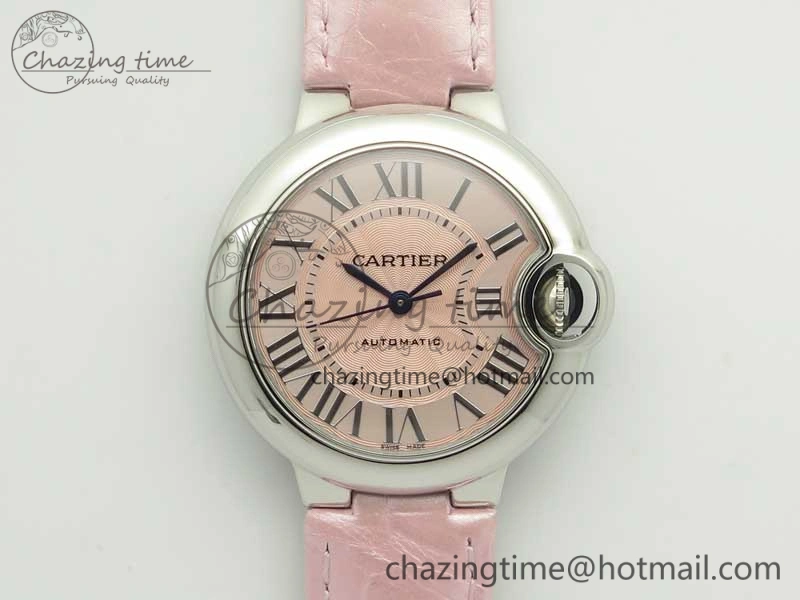 Ballon Bleu 33mm SS AF 1:1 Best Edition Pink Textured Dial on Pink Leather Strap SEIKO NH05A Breathable 6215