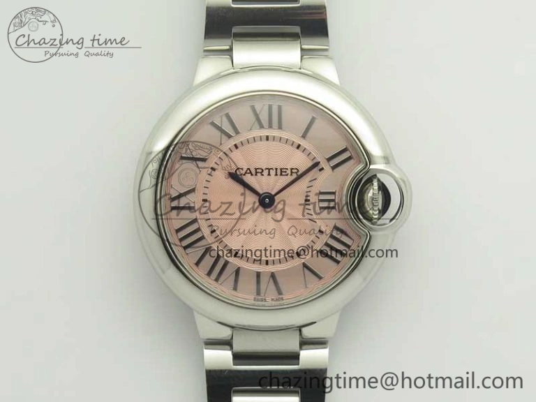 Ballon Bleu 33mm SS AF 1:1 Best Edition Pink Textured Dial on SS Bracelet Jap Quartz TravelReady 6195