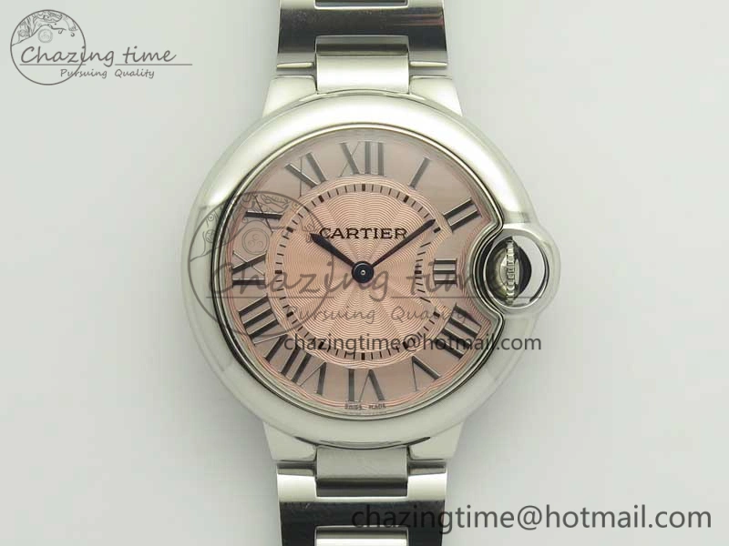 Ballon Bleu 33mm SS AF 1:1 Best Edition Pink Textured Dial on SS Bracelet Jap Quartz Effortless 10668