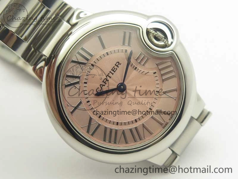 Ballon Bleu 33mm SS AF 1:1 Best Edition Pink Textured Dial on SS Bracelet Jap Quartz Effortless 10668