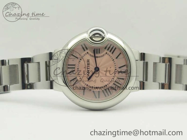 Ballon Bleu 33mm SS AF 1:1 Best Edition Pink Textured Dial on SS Bracelet Jap Quartz Effortless 10668