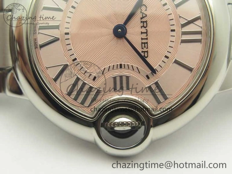Ballon Bleu 33mm SS AF 1:1 Best Edition Pink Textured Dial on SS Bracelet Jap Quartz Effortless 10668