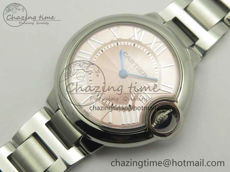 Ballon Bleu 33mm SS AF 1:1 Best Edition Pink Textured Dial on SS Bracelet Jap Quartz Effortless 10668