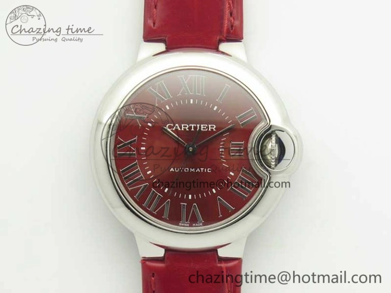 Ballon Bleu 33mm SS AF 1:1 Best Edition Red Dial on Red Croc Leather Strap SEIKO NH05A Trendy 6222