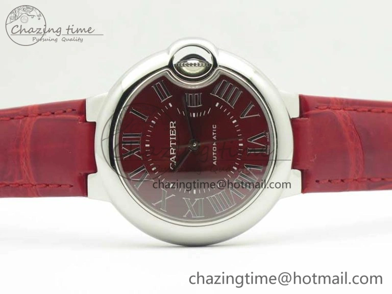 Ballon Bleu 33mm SS AF 1:1 Best Edition Red Dial on Red Croc Leather Strap SEIKO NH05A Stretchable 10701