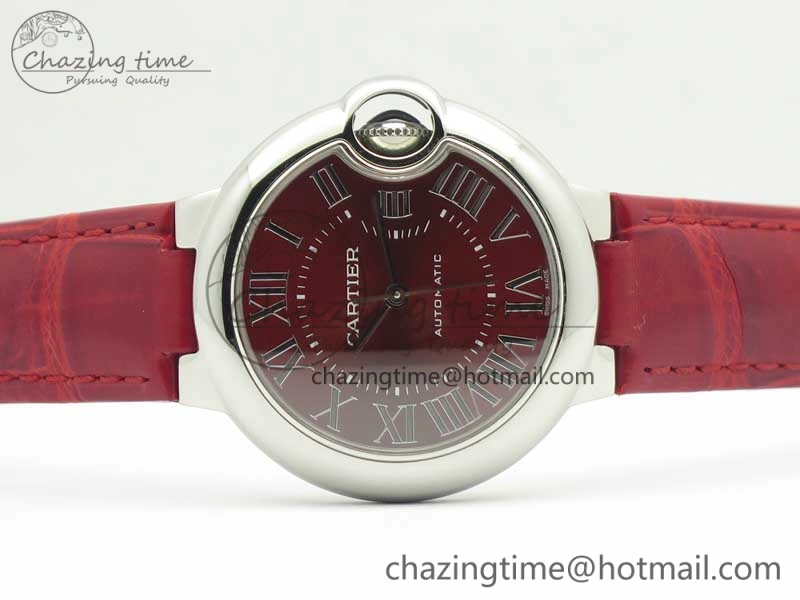 Ballon Bleu 33mm SS AF 1:1 Best Edition Red Dial on Red Croc Leather Strap SEIKO NH05A Stretchable 10701