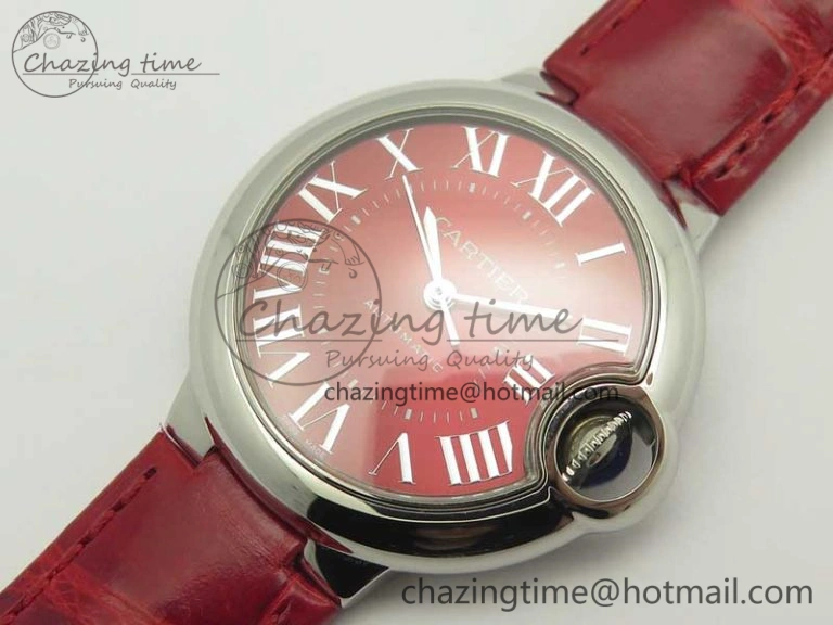 Ballon Bleu 33mm SS AF 1:1 Best Edition Red Dial on Red Croc Leather Strap SEIKO NH05A Stretchable 10701