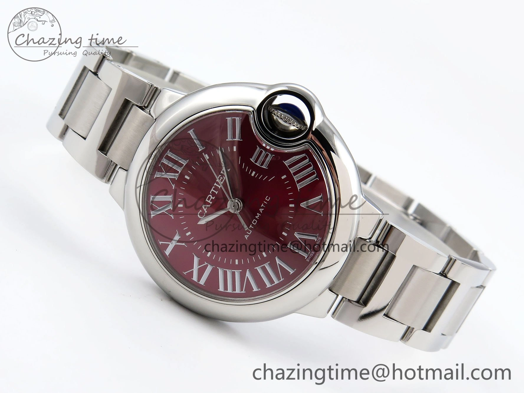 Upgraded Ballon Bleu 33mm SS AF 1:1 Best Edition Red Dial on SS Bracelet SEIKO NH05A (Quick Release) 6022