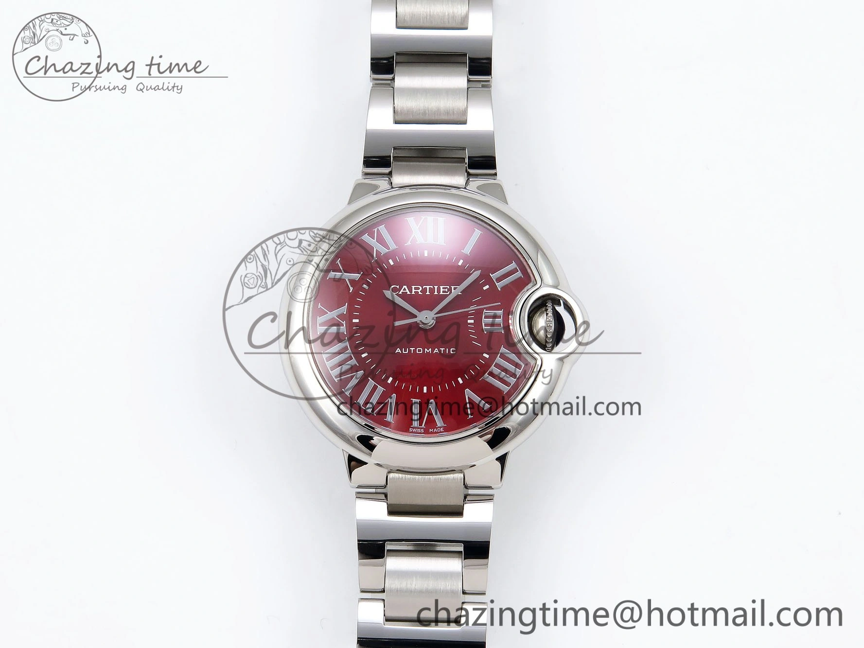 Upgraded Ballon Bleu 33mm SS AF 1:1 Best Edition Red Dial on SS Bracelet SEIKO NH05A (Quick Release) 6022
