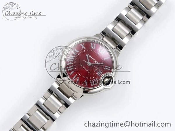Upgraded Ballon Bleu 33mm SS AF 1:1 Best Edition Red Dial on SS Bracelet SEIKO NH05A (Quick Release) 6022