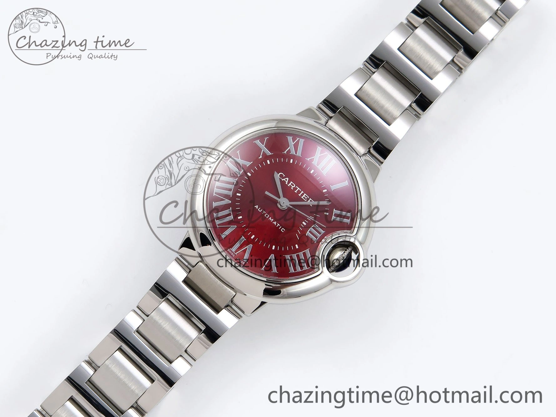 Upgraded Ballon Bleu 33mm SS AF 1:1 Best Edition Red Dial on SS Bracelet SEIKO NH05A (Quick Release) 6022