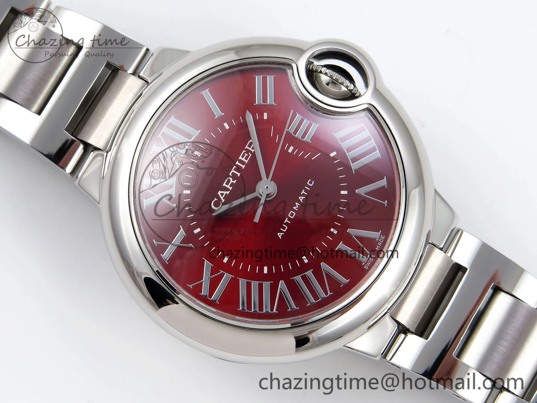 Upgraded Ballon Bleu 33mm SS AF 1:1 Best Edition Red Dial on SS Bracelet SEIKO NH05A (Quick Release) 6022