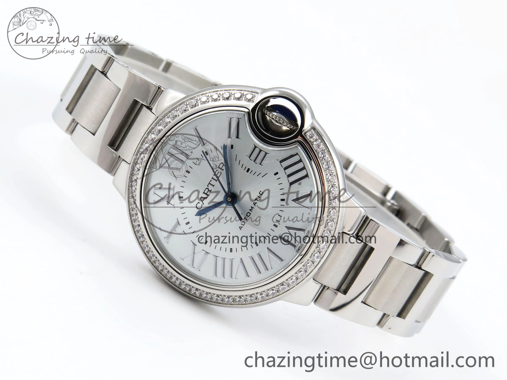MultiPurpose Ballon Bleu 33mm SS AF 1:1 Best Edition Silver Dial Diamonds Bezel on SS Bracelet SEIKO NH05A (Quick Release) 6027