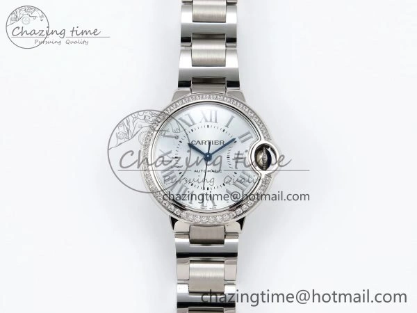 MultiPurpose Ballon Bleu 33mm SS AF 1:1 Best Edition Silver Dial Diamonds Bezel on SS Bracelet SEIKO NH05A (Quick Release) 6027