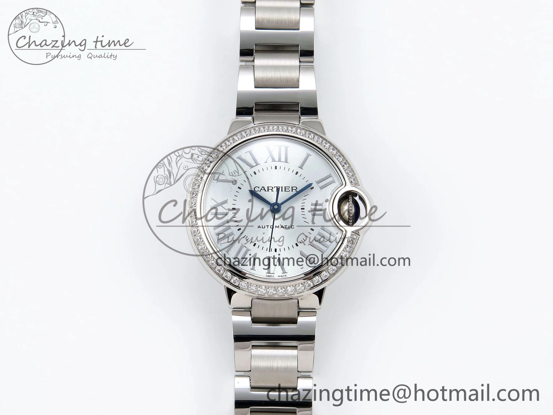 MultiPurpose Ballon Bleu 33mm SS AF 1:1 Best Edition Silver Dial Diamonds Bezel on SS Bracelet SEIKO NH05A (Quick Release) 6027