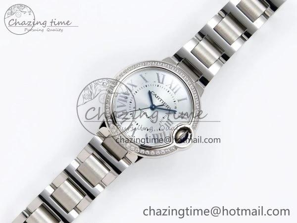 MultiPurpose Ballon Bleu 33mm SS AF 1:1 Best Edition Silver Dial Diamonds Bezel on SS Bracelet SEIKO NH05A (Quick Release) 6027