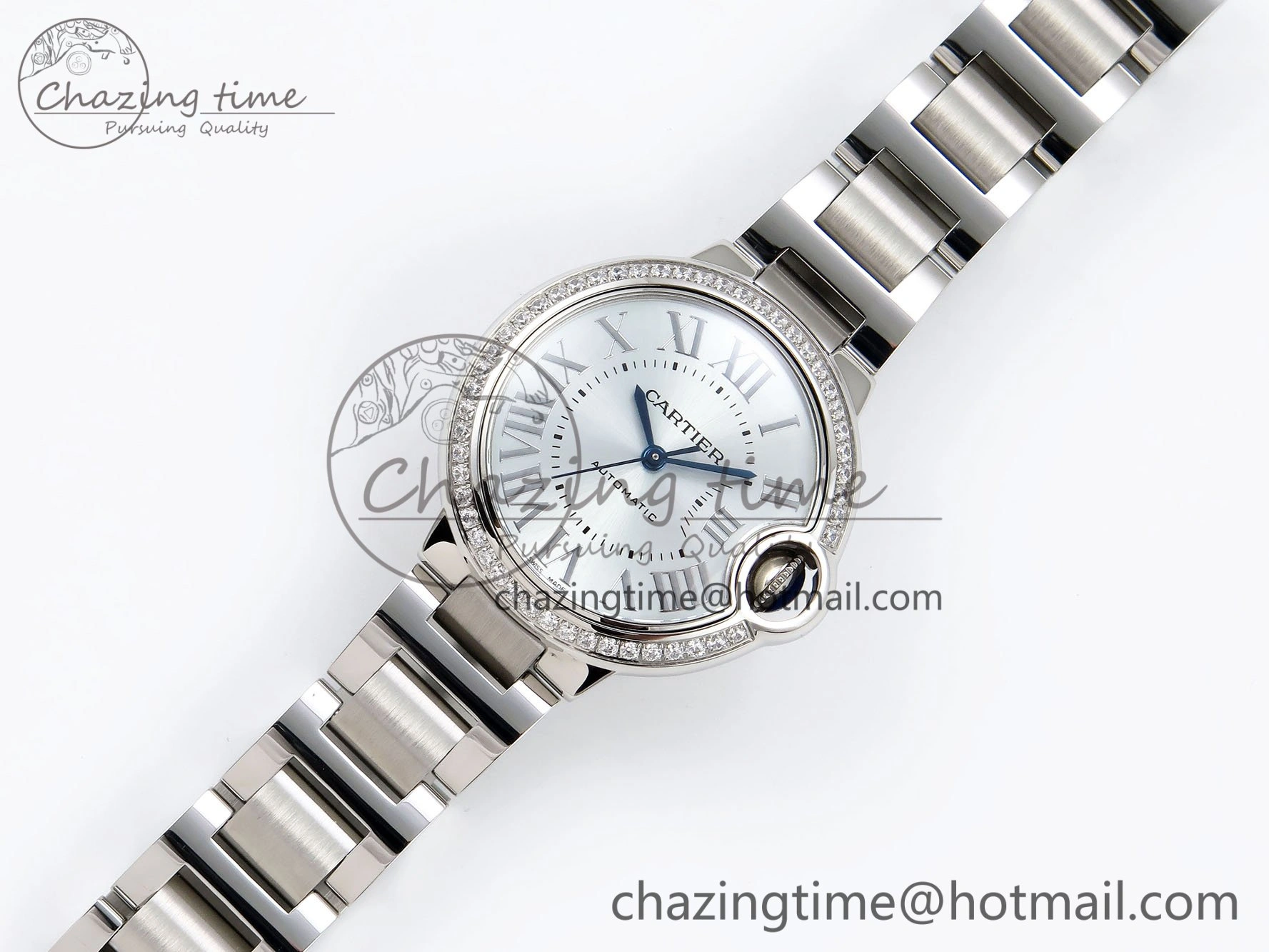 MultiPurpose Ballon Bleu 33mm SS AF 1:1 Best Edition Silver Dial Diamonds Bezel on SS Bracelet SEIKO NH05A (Quick Release) 6027