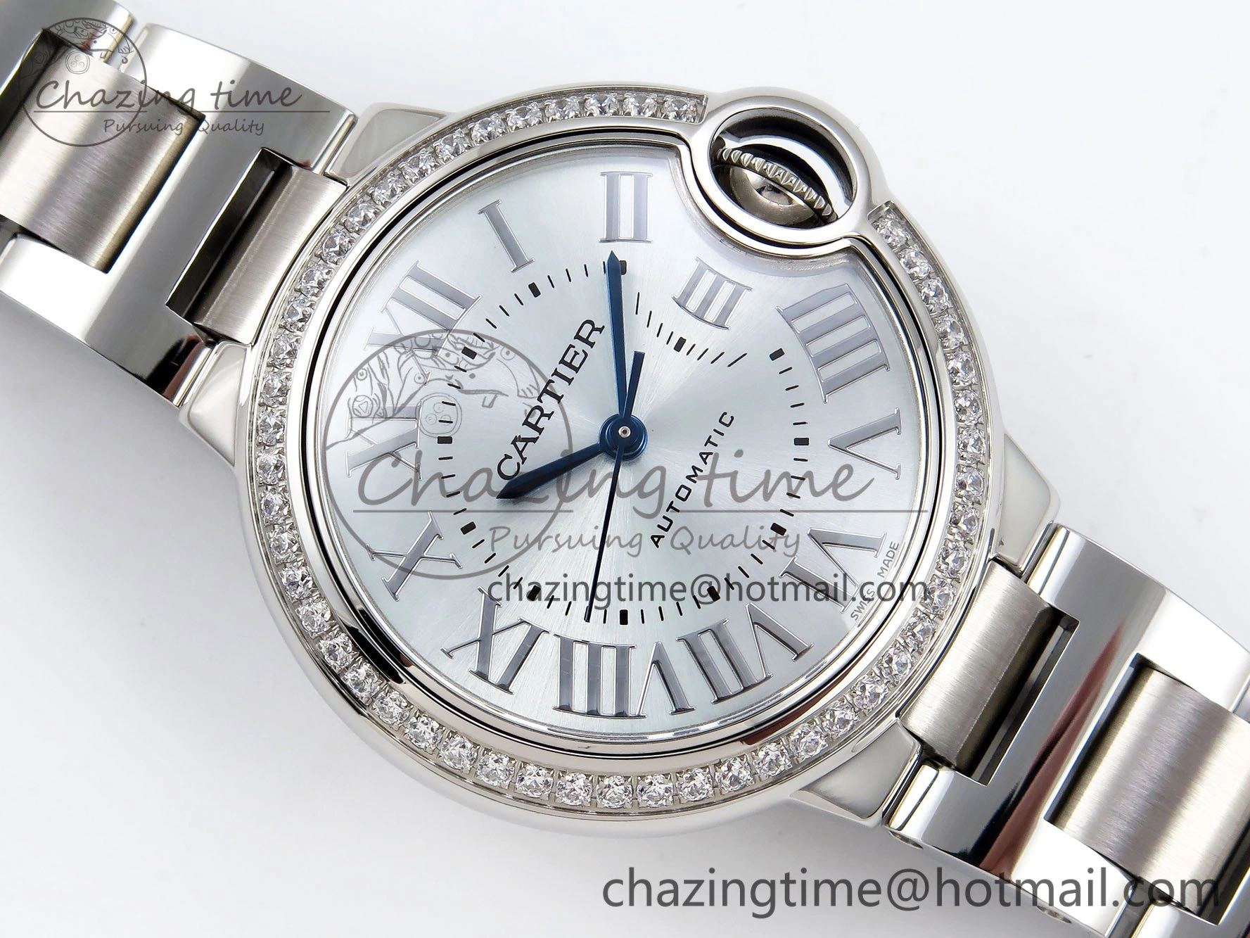 MultiPurpose Ballon Bleu 33mm SS AF 1:1 Best Edition Silver Dial Diamonds Bezel on SS Bracelet SEIKO NH05A (Quick Release) 6027