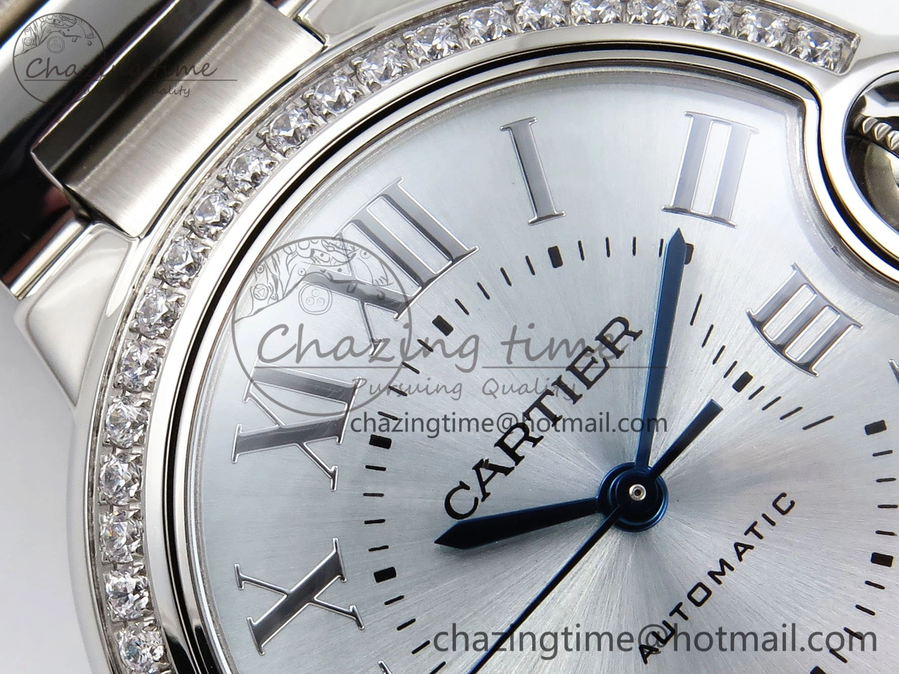 MultiPurpose Ballon Bleu 33mm SS AF 1:1 Best Edition Silver Dial Diamonds Bezel on SS Bracelet SEIKO NH05A (Quick Release) 6027