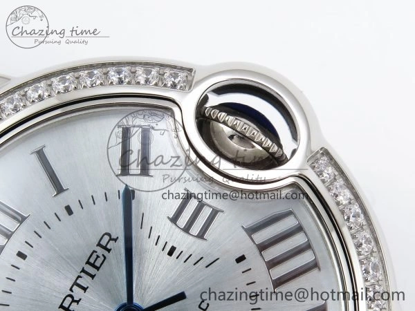 MultiPurpose Ballon Bleu 33mm SS AF 1:1 Best Edition Silver Dial Diamonds Bezel on SS Bracelet SEIKO NH05A (Quick Release) 6027