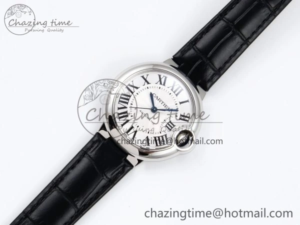 Ballon Bleu 33mm SS AF 1:1 Best Edition Silver Dial on Black Leather Strap SEIKO NH05A WeatherProof 6032