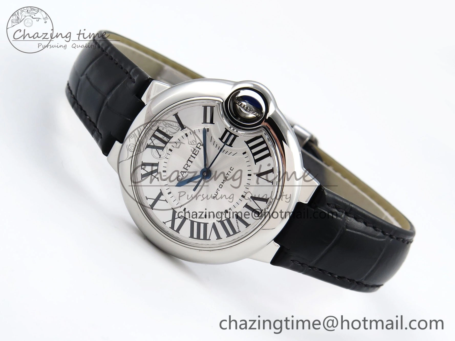 Ballon Bleu 33mm SS AF 1:1 Best Edition Silver Dial on Black Leather Strap SEIKO NH05A WeatherProof 6032