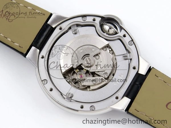 Ballon Bleu 33mm SS AF 1:1 Best Edition Silver Diamonds Dial on Black Leather Strap SEIKO NH05A TravelReady 6031
